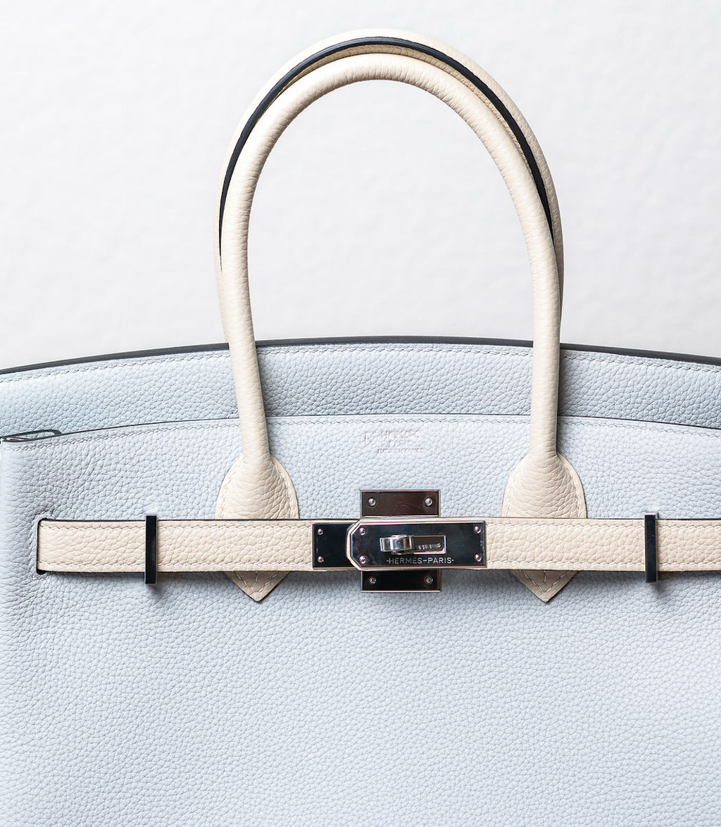 Rent Hermes Birkin 30 Bleu Glacier/Craie togo PHW