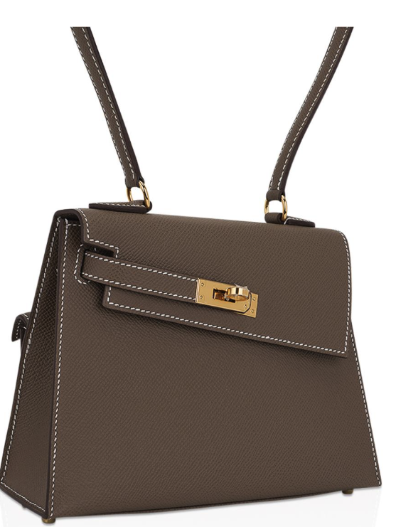 Rent Hermès Kelly en Desordre 20 Epsom Etoupe Sellier Gold Hardware