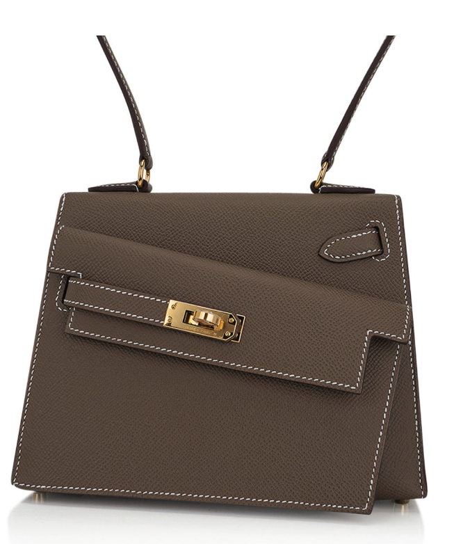 Rent Hermès Kelly en Desordre 20 Epsom Etoupe Sellier Gold Hardware