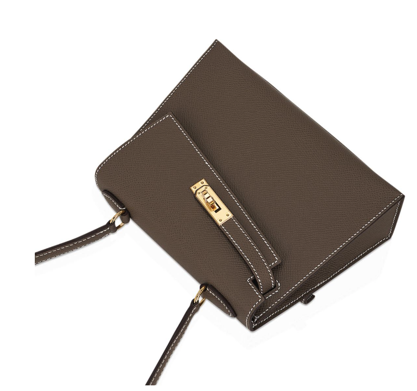 Rent Hermès Kelly en Desordre 20 Epsom Etoupe Sellier Gold Hardware