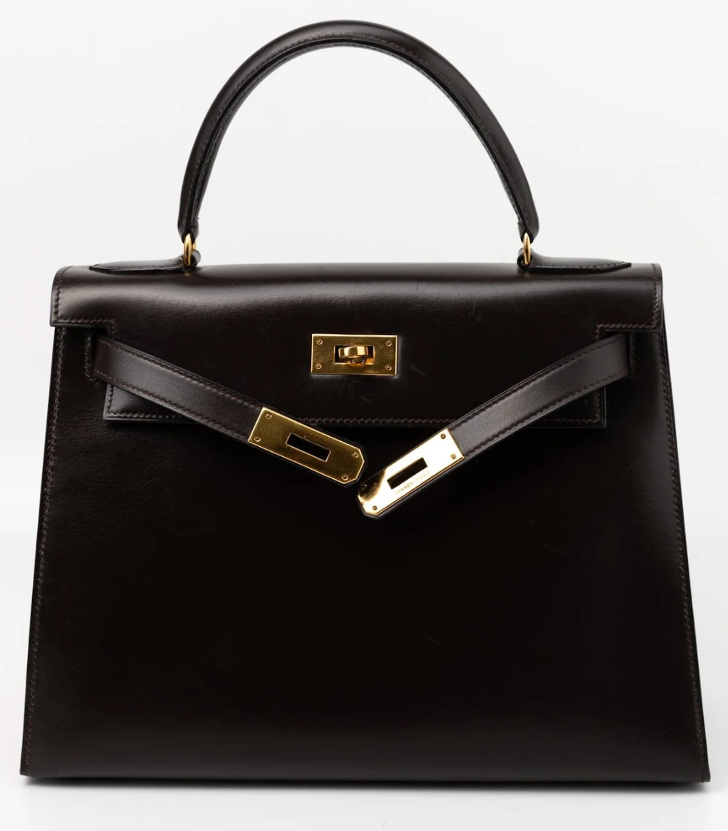 Rent Hermès Kelly 28 Sellier – Chocolate Box Calf Leather – Gold Hardware